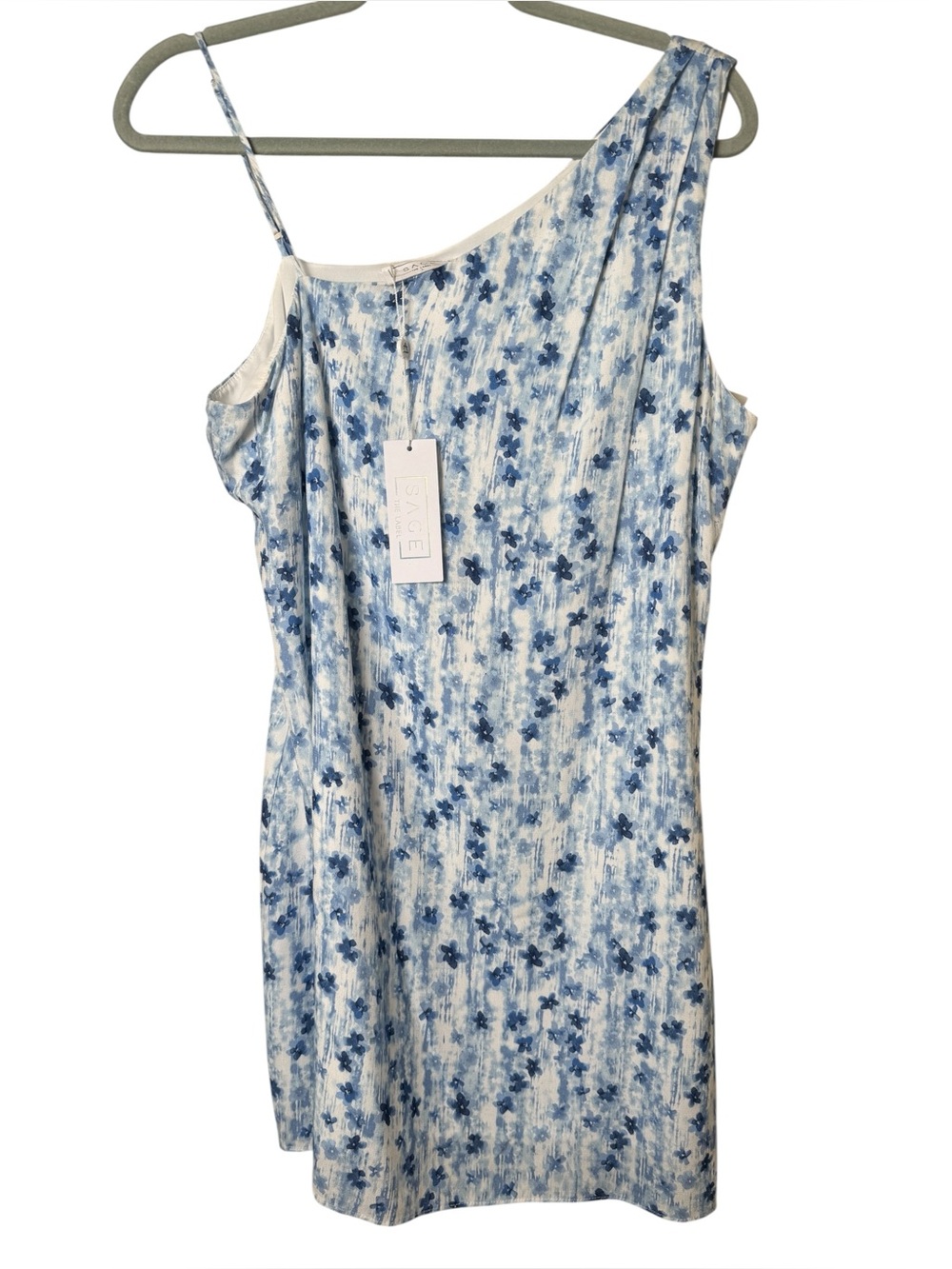 NWT Sage Large One-Shoulder Blue Floral Dress